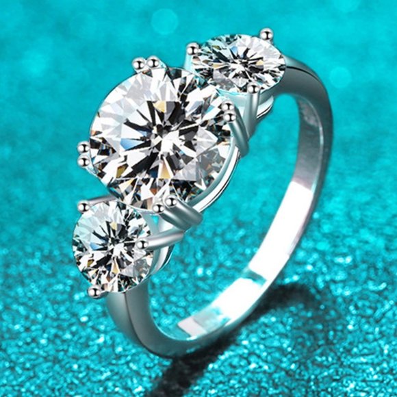Jewelry - Certified 4ct. t.w. Moissanite Diamond 3 Stone Wedding Engagement Ring NEW